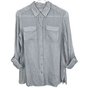 Foxcroft Black White Women size 6 Button Front Shirt Grid Pattern